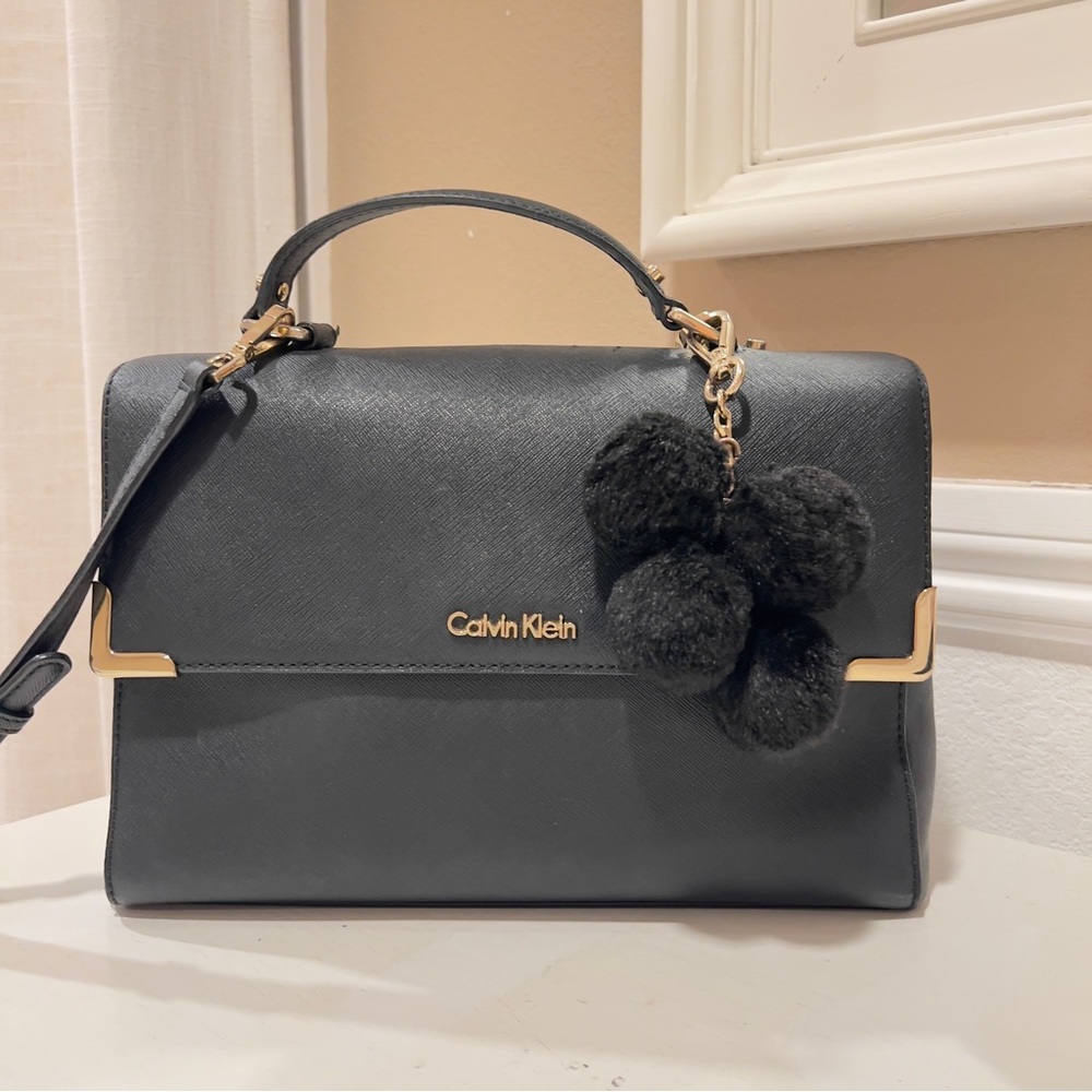 Calvin Klein Black Satchel with Gold Accents